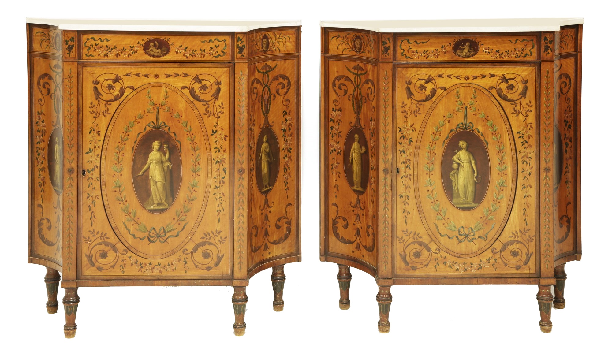 A pair of George III satinwood and crossbanded pier cabinets